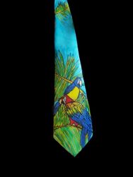 Hedvábná ručně malovaná kravata Papoušek