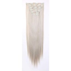 Комплект за удължаване на коса с щипки от 18 части, права, 66 см, сребристо руса ZO_214811