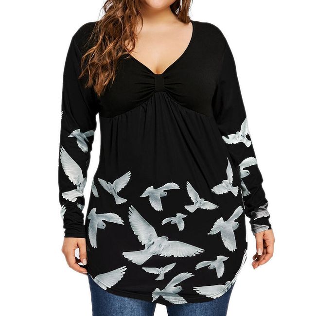 T-shirt damski dla szczupłych osób z gołębiami - 6 rozmiarów 1