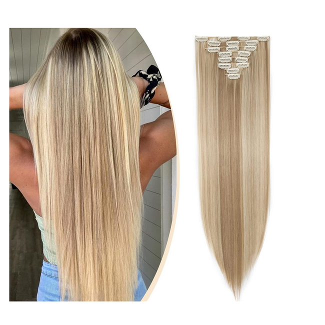 18-częściowy zestaw do przedłużania włosów Clip-In, prosty, 66 cm, piaskowy blond i rozjaśniany blond ZO_239104 1