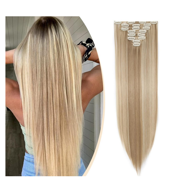 Set de 18 piese Clip-in pentru extensii de păr, drept, 66 cm, sandblond & bleichblond ZO_239104 1