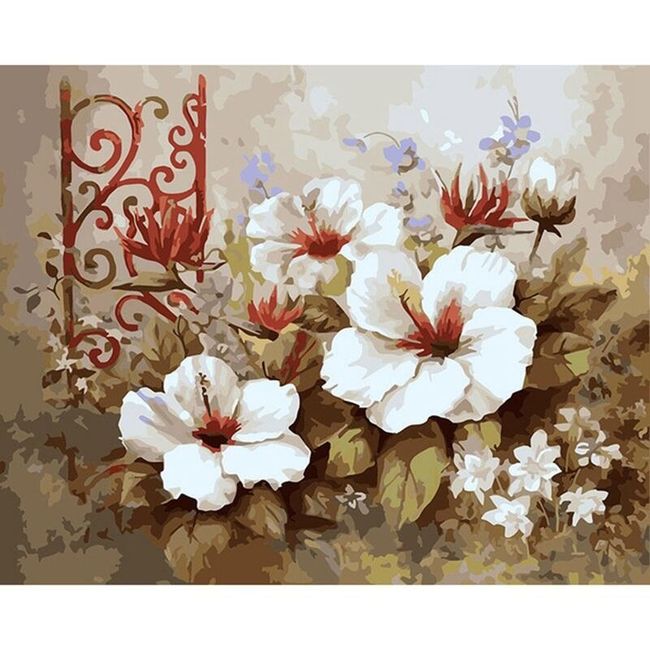 DIY malování podle čísel - bílé květiny 1