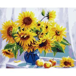 Maľovanie podľa čísel - váza so slnečnicami