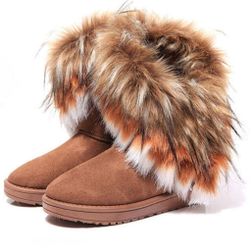 Зимни дамски ботуши с кожа - 3 цвята бежови - 38, Размери на обувките: ZO_236754-38-BEIGE
