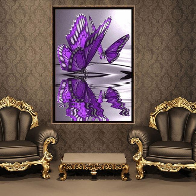 5D рисунка с кристали - 30 x 30 cm - Лилави пеперуди 1