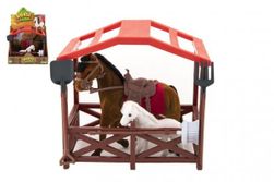 Konj s sedlom in folno plastiko iz fliške plastike z ograjo s priborom v polju 23x20x15cm RM_00850378