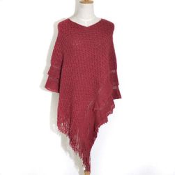 Poncho tricotat cu franjuri - 6 culori