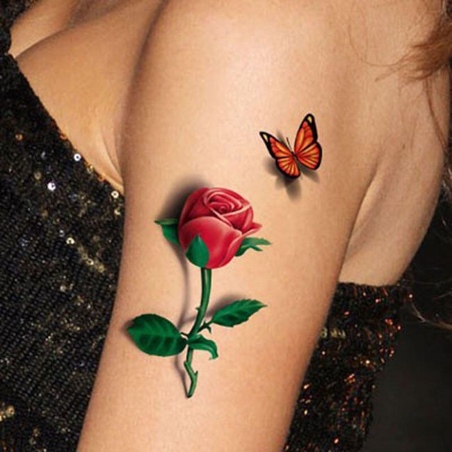 Tatuaj temporar - trandafir cu fluture 1