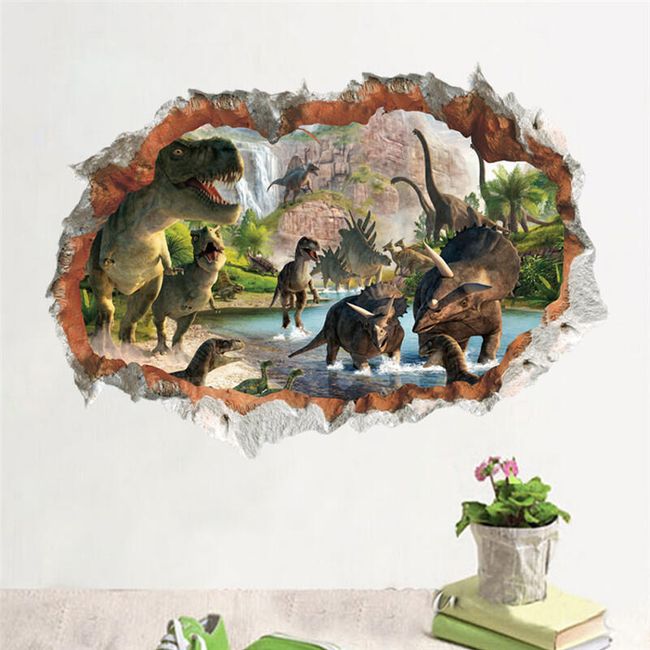 3D samolepka na stenu - Napájadlo s dinosaurami 1