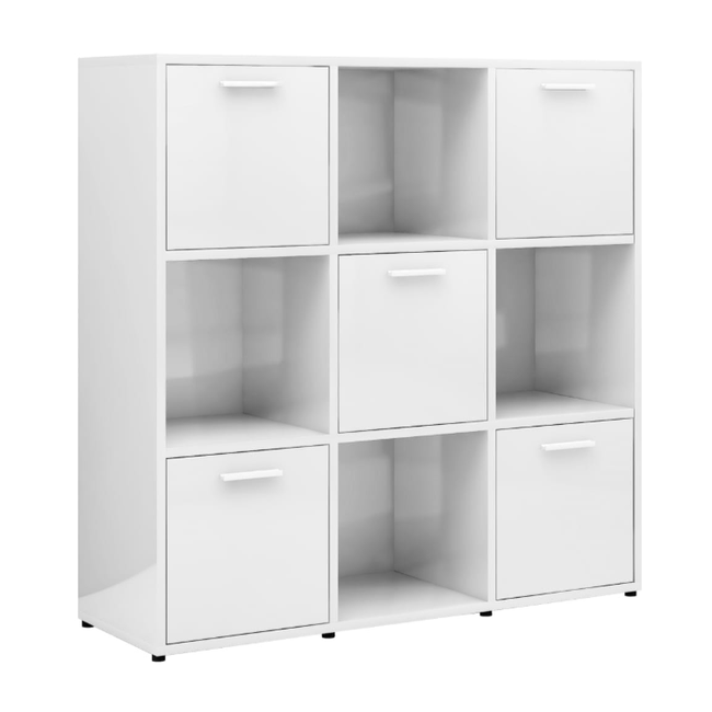 Könyvespolc fehér, magasfényű 90 x 30 x 90 cm forgácslapból ZO_802936-A 1