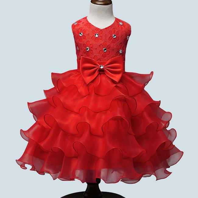 Dekliška obleka s kamenčki in lokom - 6 barv rdeča - 10, velikosti XS - XXL: ZO_230160-S 1