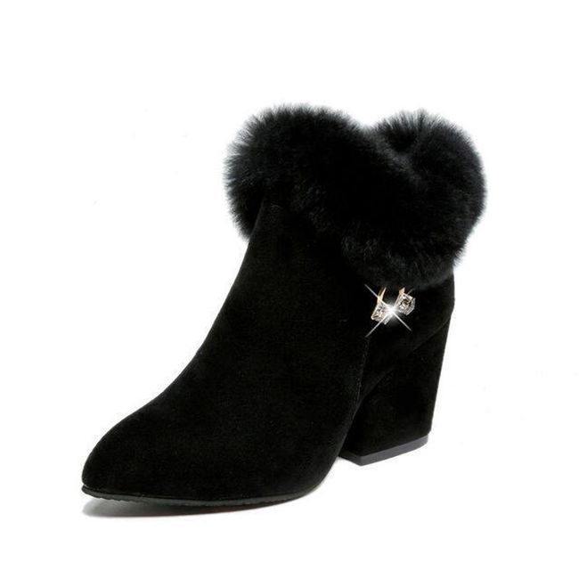 Členkové topánky na podpätku s kožušinovým kabátom Black - 39, Veľkosti topánok: ZO_236940-39 1