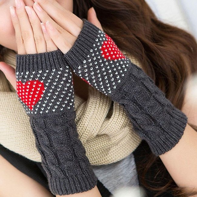 Mănuși pentru femei pletené rukavice se srdíčkem 1