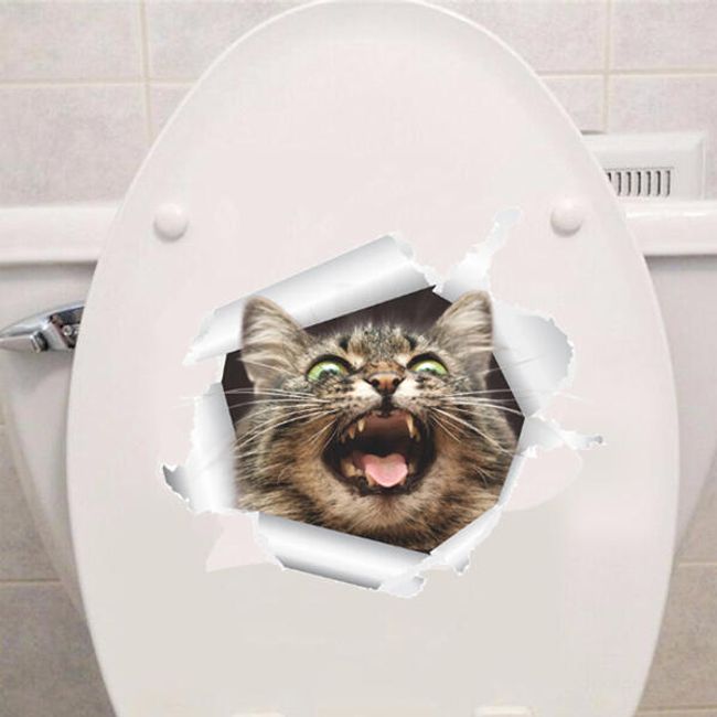 WC samolepka s 3D kočkou - 4 varianty 1