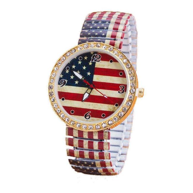 Vintage hodinky s elastickým páskem - vlajka USA 1