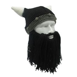 Pletená zimní čepice s vousy Viking