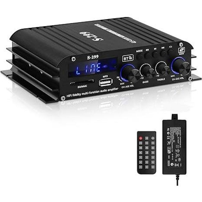 Přijímač audio zesilovače pro domácí reproduktory, S - 299 Bluetooth 5.0 výkonový zesilovač 4.1kanálový RMS 40Wx4 subwoofer AMP DC 12V/5A Mini integrovaný zesilovač s USB/SD a AUX konektorem ZO_BEL1900529 1