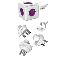 PowerCube ReWirable travel plug + 3x world plug + 1 metru cablu IEC EU DE - alb/violet - 5 prize - adaptor mondial ZO_98-1E8880