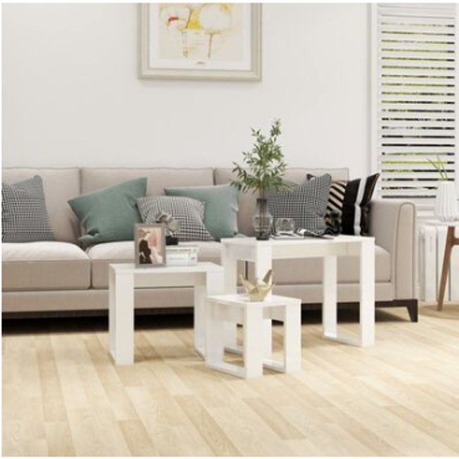 Fészekrakó asztalok 3 db fehér magasfényű kompozit fa ZO_808609-A 1