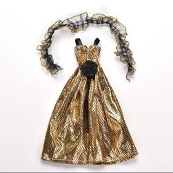 Šaty pro panenku ve zlaté barvě - zvířecí vzory