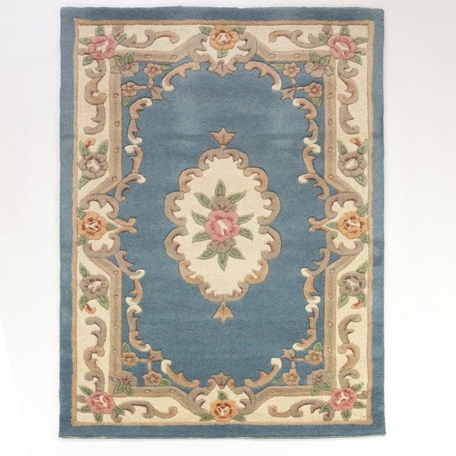 Modrý vlněný koberec Aubusson, 75 x 150 cm ZO_98-1E5197 1