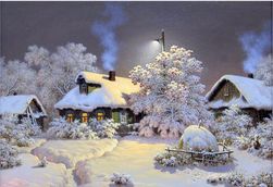 Mozaikowy obraz śnieżnej wioski - obraz DY