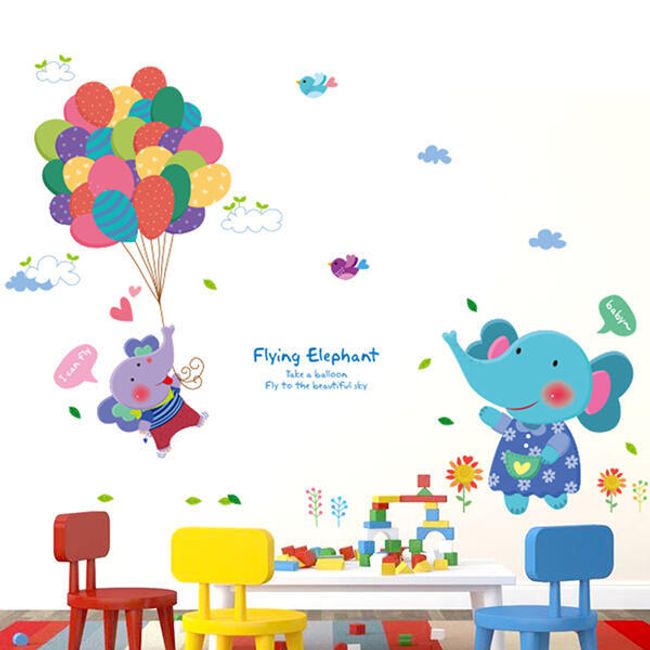 Samolepka na zeď pro děti - sloni s balonky 1