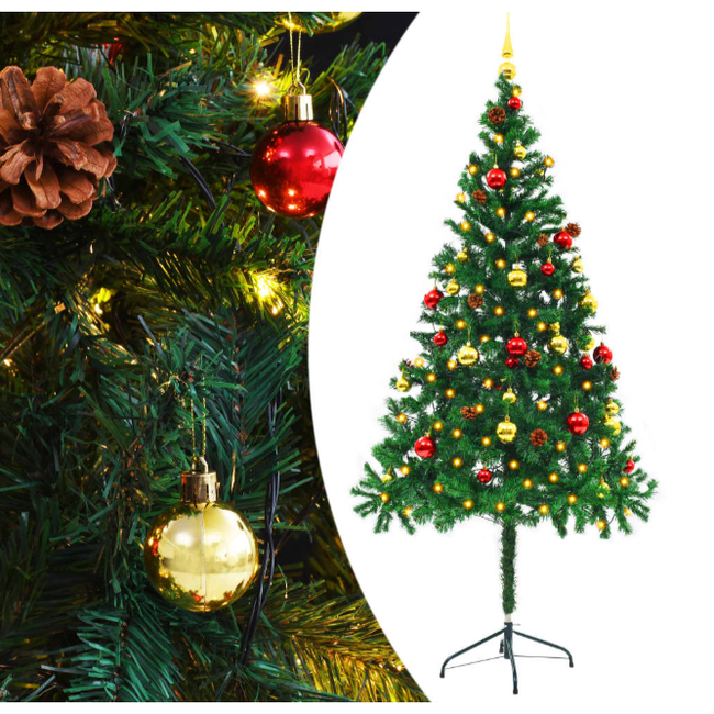 Коледна елха с LED светлини и лампички зелена 180 см ZO_321500-A 1