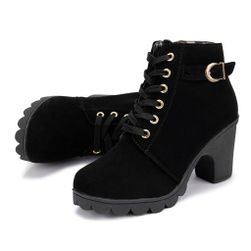 Дамски ботуши до глезена с ток - 4 цвята Черно - 39, Размери на обувките: ZO_236616-40
