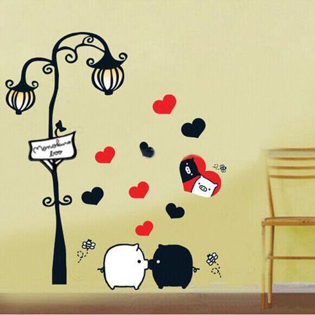 Autocolant de perete cu lampă, inimi și porumbei de dragoste 1