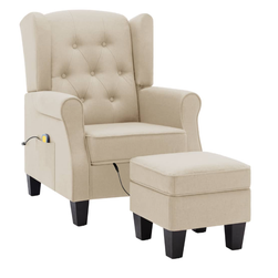 Fotel do masażu z podnóżkiem kremowy tekstylny ZO_320170-A