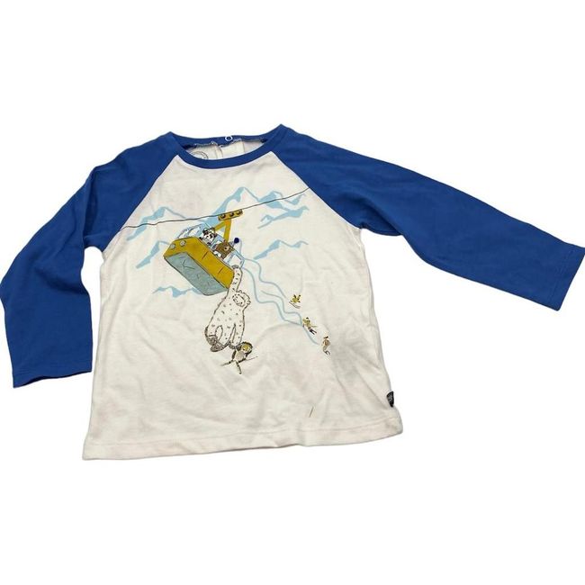 Otroška majica z dolgimi rokavi, La Compagnie des Petits, bela, modri rokavi, zimska slika, otroška velikost: ZO_dd49ac40-ad22-11ed-88ec-8e8950a68e28 1