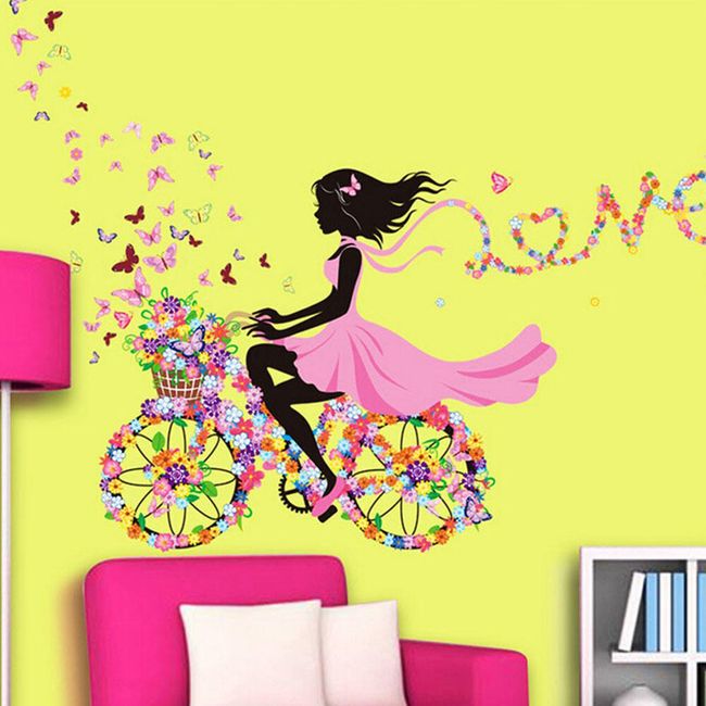 Nálepka - Dievča na kvetinovom bicykli 1