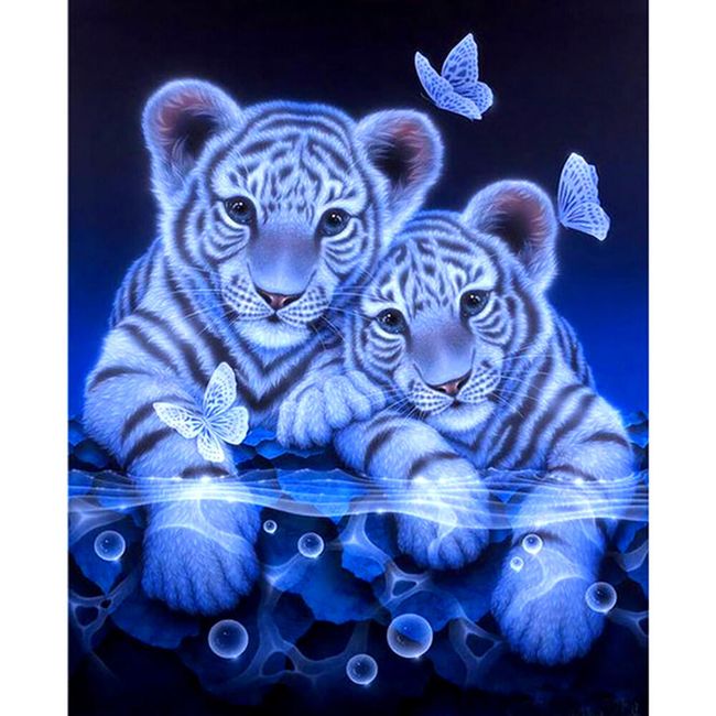 5D slika s kamenčki - Tigrčki z metulji 1