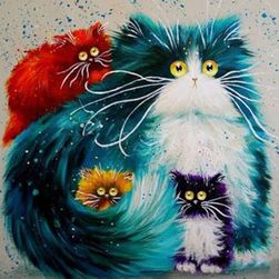 DIY obraz z kamínků - barevné kočky