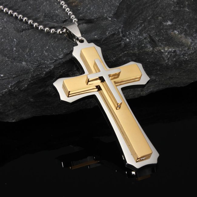 Pánský náhrdelník s vícevrstvým přívěskem kříže 1