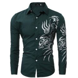 Модерна мъжка риза, украсена с орнаменти отстрани - 9 цвята Зелено - размер 3, размери XS - XXL: ZO_223605-M