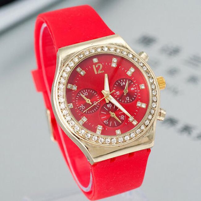 Silikonové červené hodinky s kamínky 1
