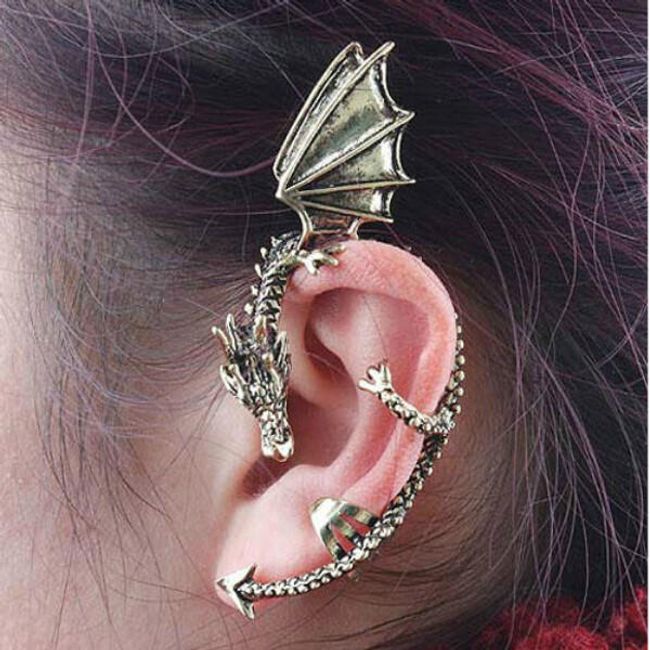 Náušnice ve tvaru draka - na celé ucho - zlatá barva 1
