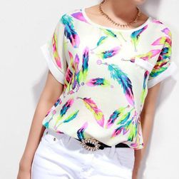 Koszulka damska z kolorowymi piórkami
