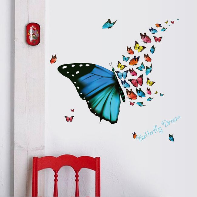 Samolepka na zeď - Hejno barevných motýlků 1