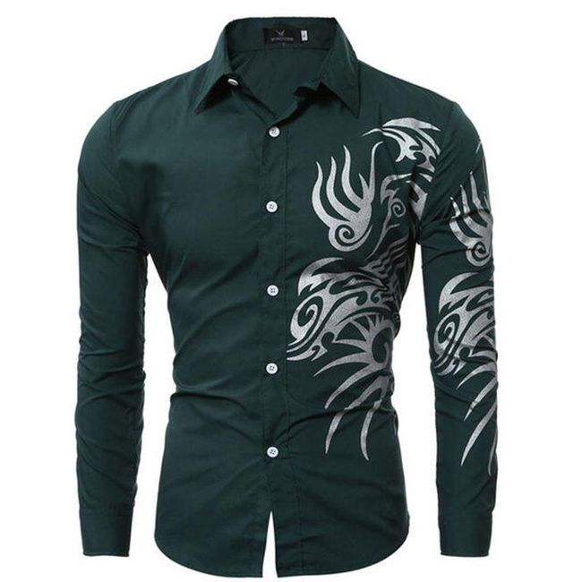 Модерна мъжка риза, украсена с орнаменти отстрани - 9 цвята Зелено - размер 3, размери XS - XXL: ZO_223605-M 1