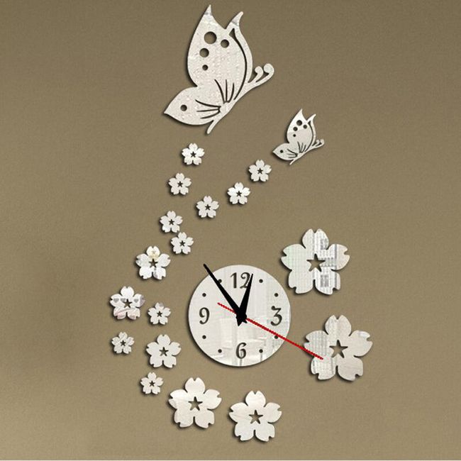 Akrylové nástěnné hodiny s květinami a motýlky - 3 barvy 1