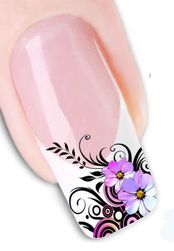 Стикери за нокти с лилави цветя