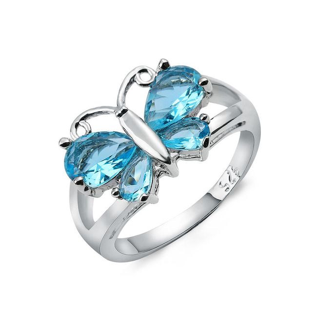 Prsteň s modrým motýľom z kameňov 1