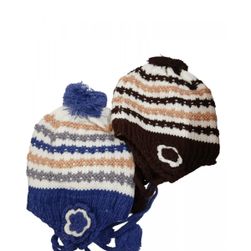 Zimní dětská pletená čepice - s tkaničkou a bambulkou ZO_270326