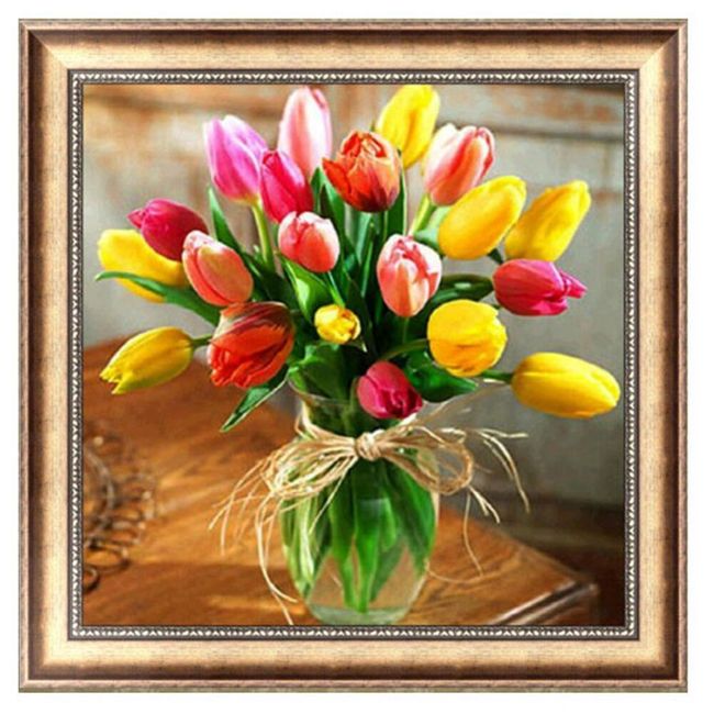 5D DIY kép kövekből - Váza tulipánokkal 1