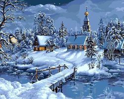 Malowanie po numerach - zimowy krajobraz