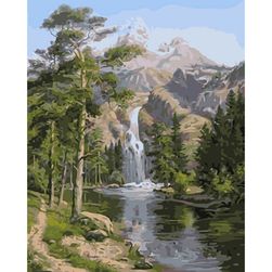 DIY obraz k vybarvení - hory a vodopád