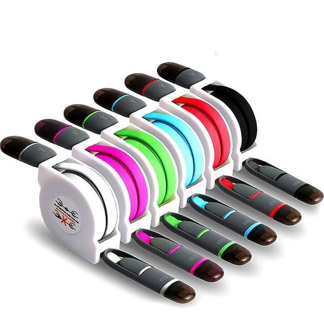 Cablu retractabil cu micro USB si conector 8 pin 2 in 1 - diverse culori 1